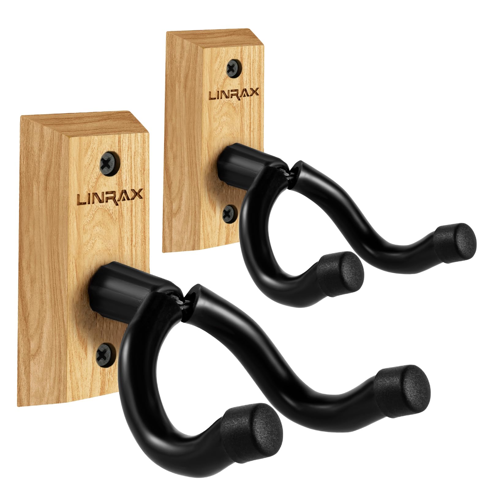 LINRAX GH2 Guitar Wall Mount, 2 Pack Guitar Wall Hanger, Hardwood Wall Hook with Screws, U-Shaped Guitar Holder for Acoustic Guitar Electric Guitar Bass Banjo Mandolin, Guitar Wall Stand