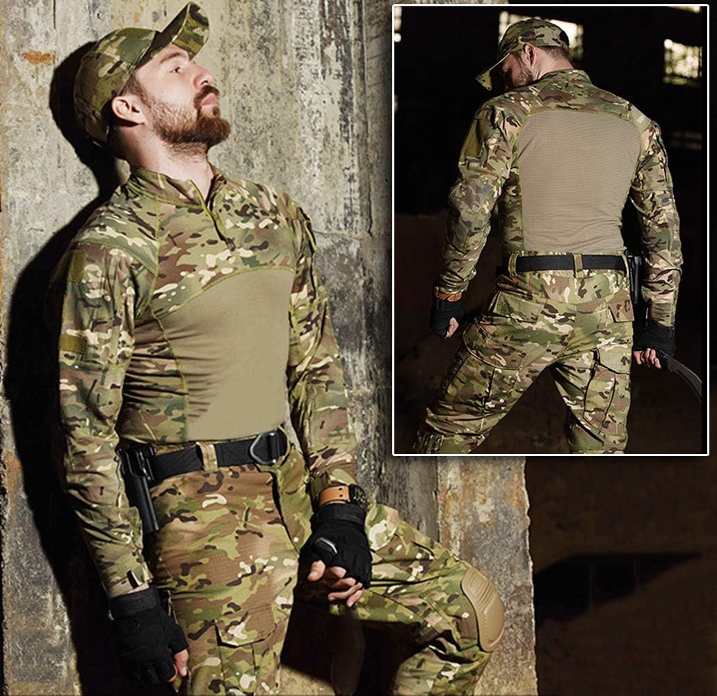NAVEKULL Men's Tactical Combat Shirt Camo Long Sleeve Military Army Assault Pullover Airsoft T-Shirt: Sports & Outdoors