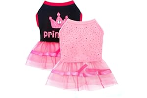 KALLFIR'S CUTIE 2-Pack Dog Dresses for Small Dog Girls Cute Princess Puppy Dresses with Rhinestones Tutu Pet Dress Outfit Female Dog Clothes for Small Dog Chihuahua Yorkie (Small)