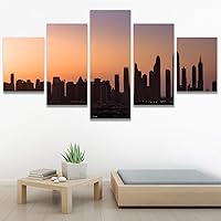SIGNWIN 5 Panel Canvas Wall Art Cityscape Sunset for Home Decorations Ready to Hang - 60