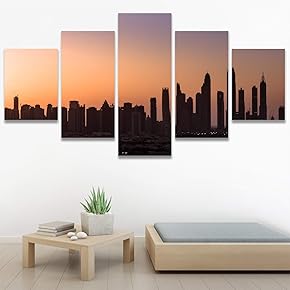 SIGNWIN 5 Panel Canvas Wall Art Cityscape Sunset...