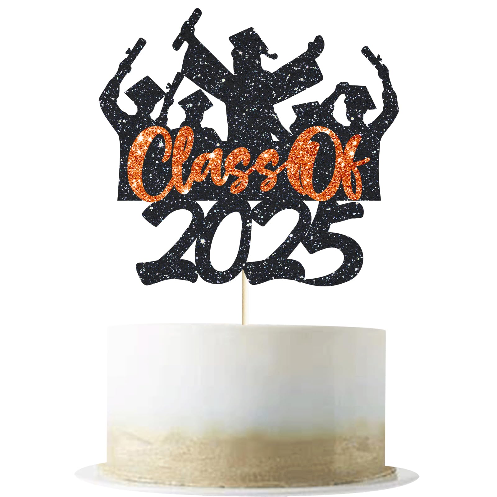 Photo 1 of 2025 Graduation Cake Topper Orange Black Glitter Class of 2025 Cake Topper Congrats Grad Party Cake Decor for Senior High School 2025 Graduation Party Cake Supplies Decorations