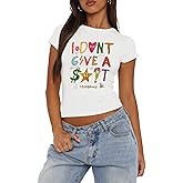 WDIRARA Women's Y2K Graphic Crop Top Short Sleeve Cute T Shirts Tee Crop Top