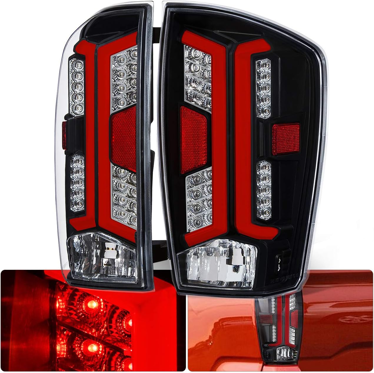 AJP Distributors Replacement Upgrade Black Housing Clear Lens LED Red Bar Tail Lights For Toyota Tacoma 2016 2017 2018 2019 2020 16 17 18 19 20