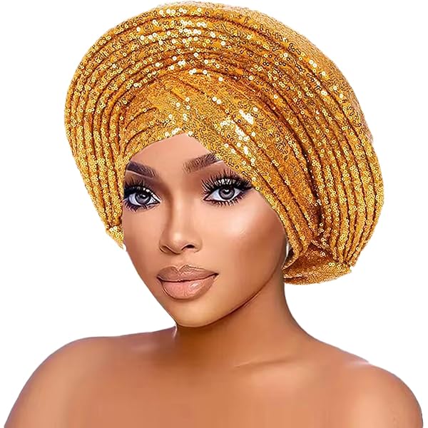 1391 African Headscarf Auto Gele Headties Party Headdress Sequins Shiny Amazon.com : JRZXTWL African Ladies Headscarf Auto Gele  main image 2