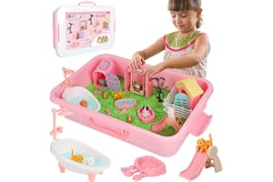 Vextronic Pet Sensory Bin for Toddlers, Dog & Cat Sandbox with Lid, Play Sand Kit with 2.2lbs Sensory Sand for Kids, Pet Sensory Box, Pretend Beach Toy Birthday Gift for Girls Boys 3 4 5 6 7 8