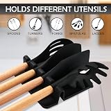 Sinnsally Silicone Cooking Utensil Rest with Drip Pad - Black Spoon Holder view 2
