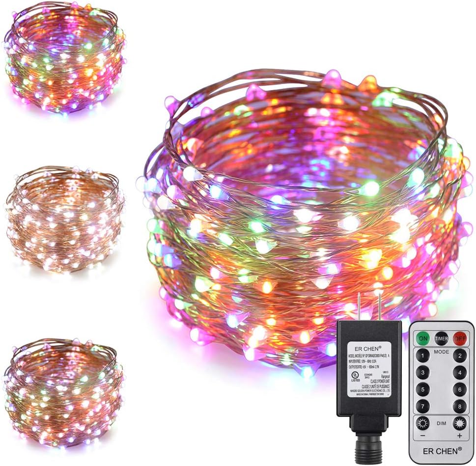 ErChen Dual-Color LED String Lights, 66 FT 200 LEDs Plug in Copper Wire 8 Modes Dimmable Fairy Lights with Remote Timer for Indoor Outdoor Christmas (White/Multicolor)