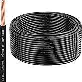 XRDS-RF THHN Wire 50FT, 6AWG Stranded Copper THHN Electrical Wire, Black Nylon-Coated Thermoplastic Insulated Cable for Indoor Conduit Wiring, 600V Rated