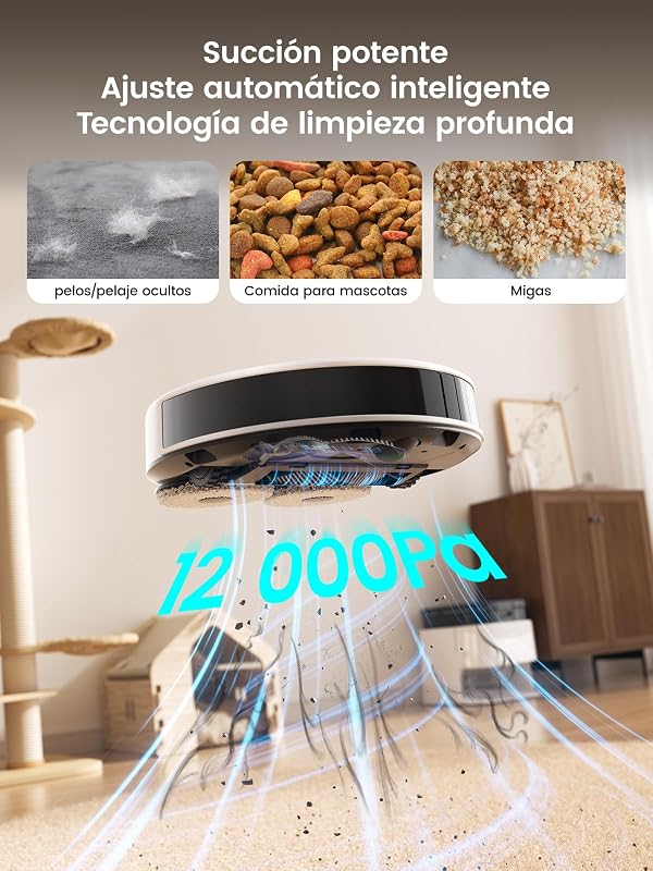 M3 Robot Aspirador e Esfregão, Sucção de 12.000Pa em 220min, Navegação dToF, Estação Auto-Esvaziante, Prevenção de Obstáculos PSD de 190°, Esfregão Duplo Rotativo, Branco
