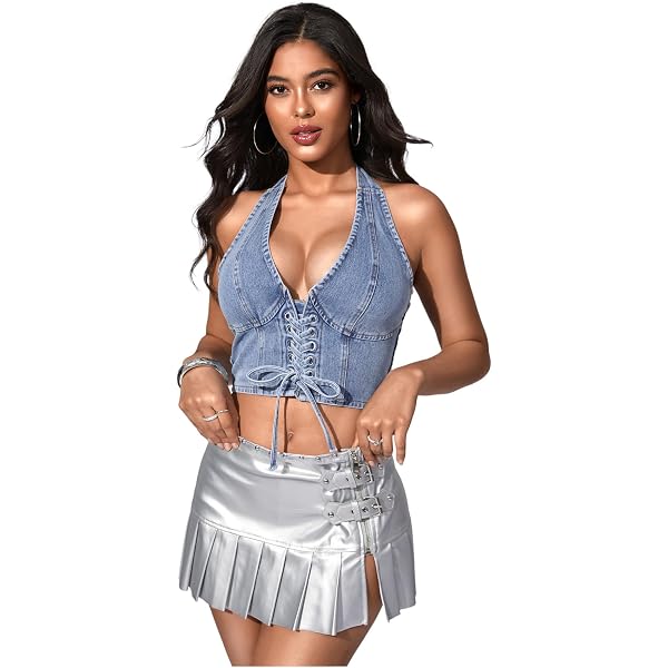 CIDER Floral Halter Sheer Crop Tube Top: Sky Blue, XXS at Amazon