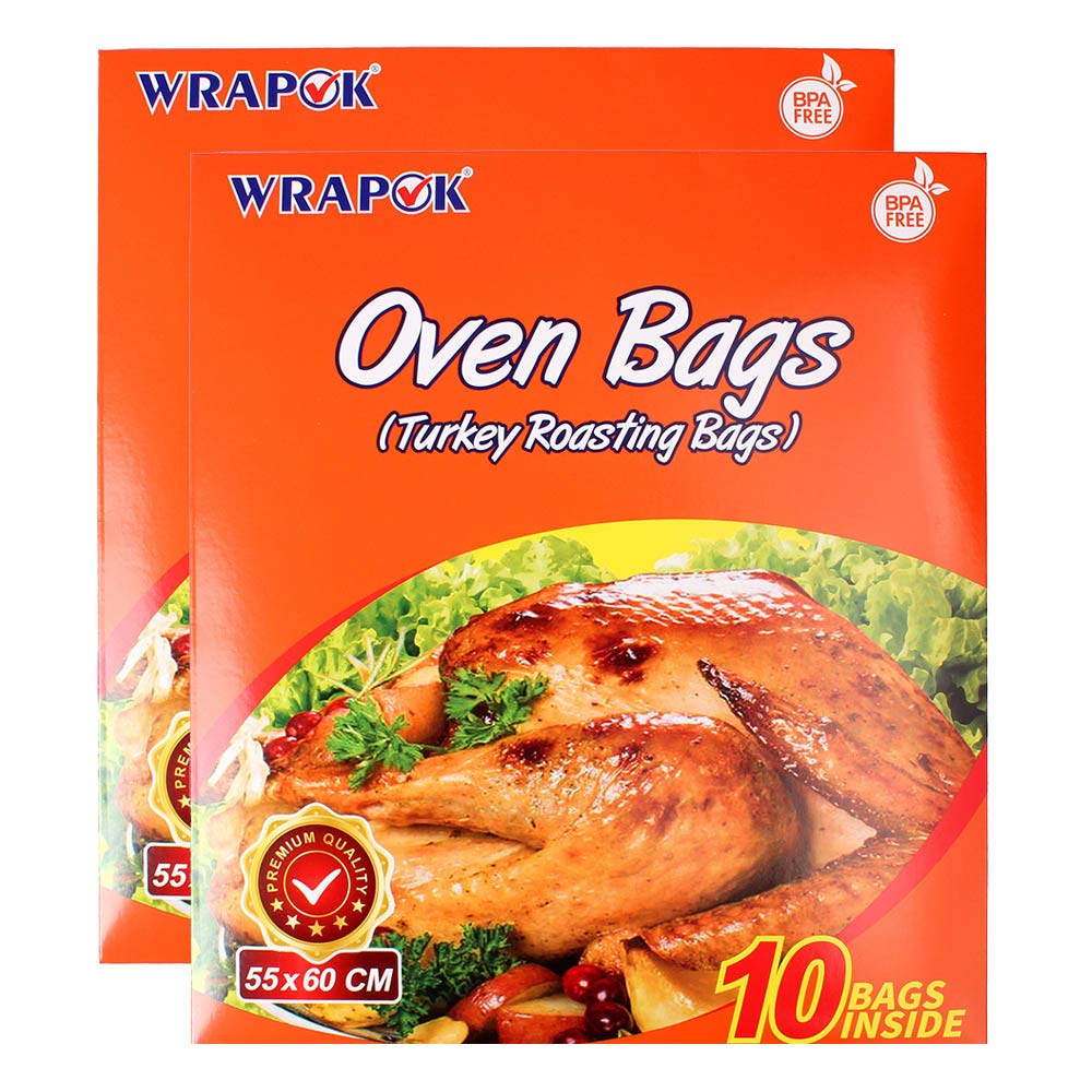 WRAPOK Large Turkey Roasting Bags Cooking Oven Chicken Bag For Meat Poultry Fish Seafood Vegetable - 20 Bags (21.6 x 23.6 Inch)