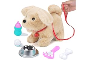 Fegalop Electric Interactive Dog Plush Golden Retriever Toy Puppy Plush Pet Dog-Walking,Barking,Tail Wagging Interactive Companion Animal Toys School Prize Birthday for Kids Toddler Boys Girls