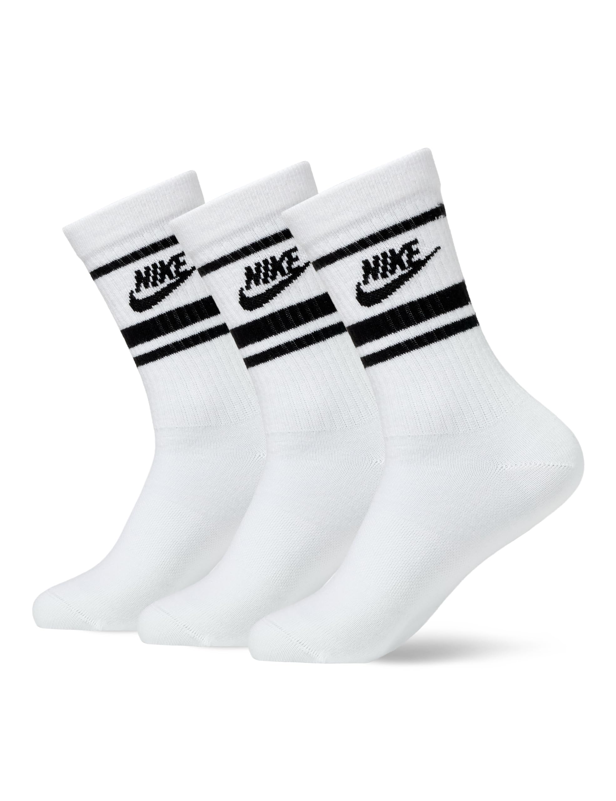 Photo 1 of Nike Unisex Sportswear Dri-Fit Everyday Essential Crew Socks (3 Pairs), White/Black/Black, Large
