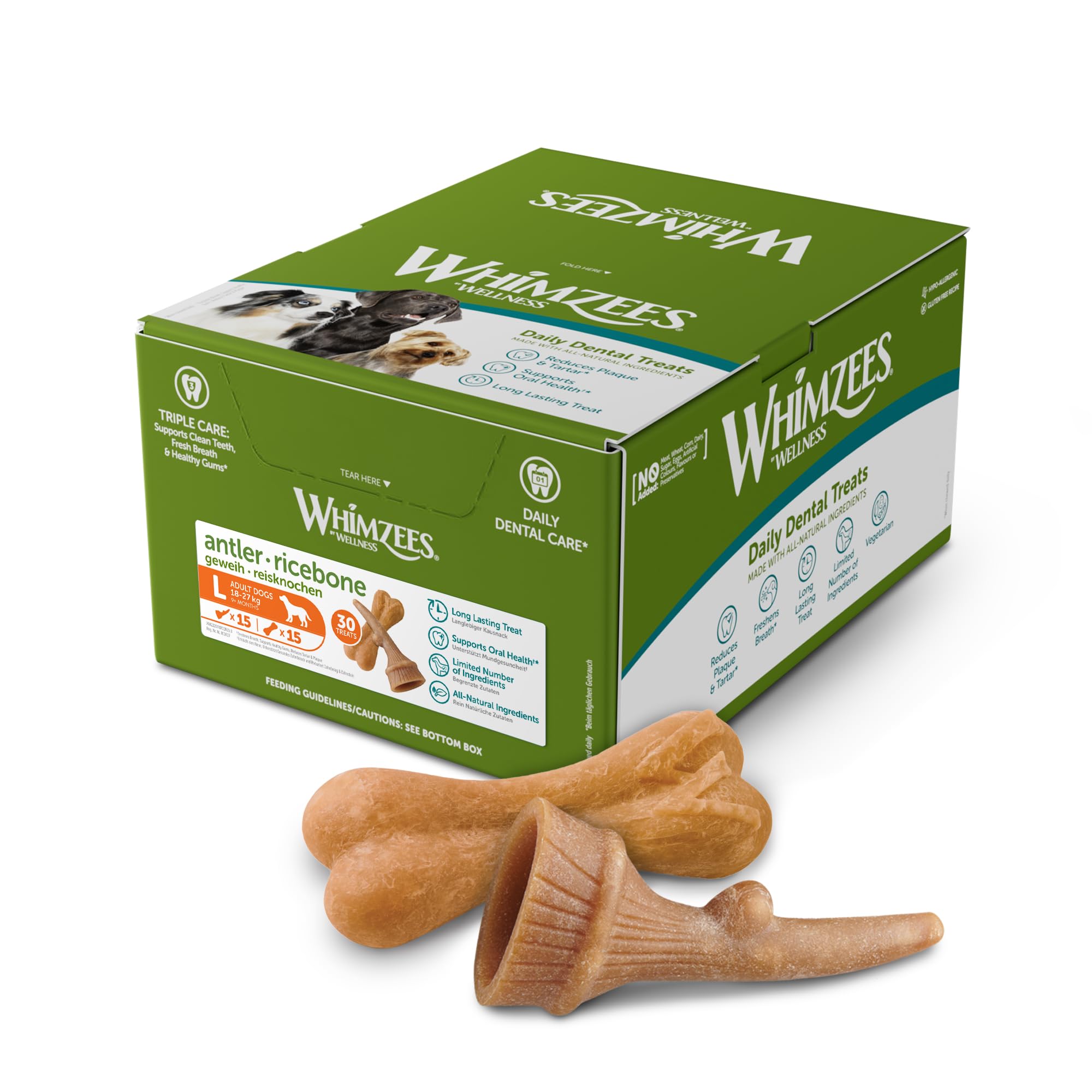 WHIMZEES Variety Box Occupy L, 30 Pieces – Mixed Shapes, Size L, Dog Chews for Large Breeds, Natural and Grain Free, Rawhide-Free, Vegetarian, No Added Sugar