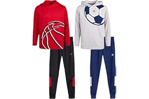 RBX Boys Tracksuit Set - 4 Piece Pullover Thermal Boys Hoodie Sweatshirt and Tricot Jogger Sweatpants Outfit (Sizes 8-12)