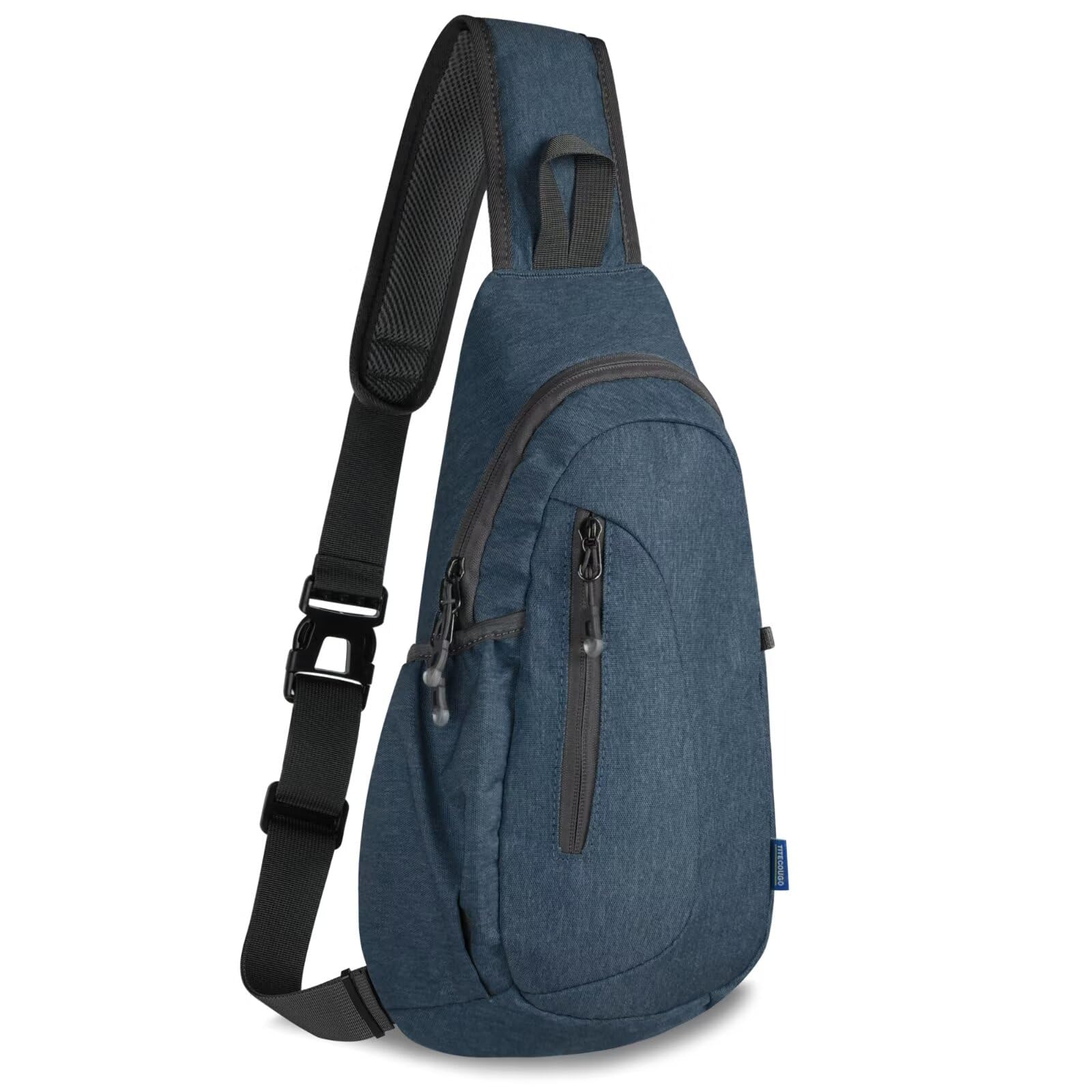 TITECOUGO Canvas Small Sling Bag Lightweight Crossbody Bag for Women Rucksack for Men Running Backpack Travel Chest Pack Shoulder Daypack for Hiking Outdoor Gym Work Sports Dark Blue
