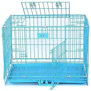 RvPaws Powder Coated Iron Cage with Removable Tray for Dog (36-inch, Large Blue)