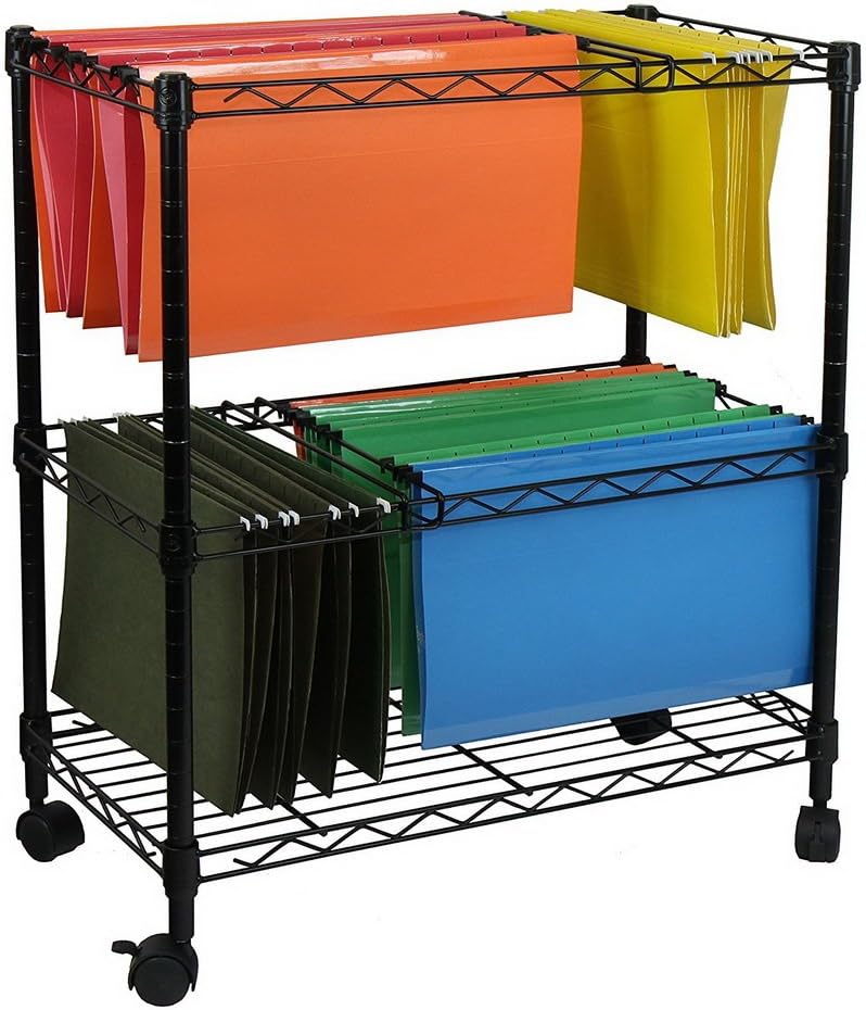 Black Binlin Mobile File Cart Wire Metal Rolling Letter Legal 1Tier