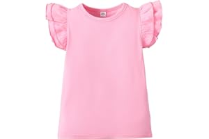 LYSMuch 2-5T Toddler Girls Ruffle Sleeve T Shirt Puff Short Sleeve Basic Tank Top Blouse Plain Solid Kids Casual Clothes