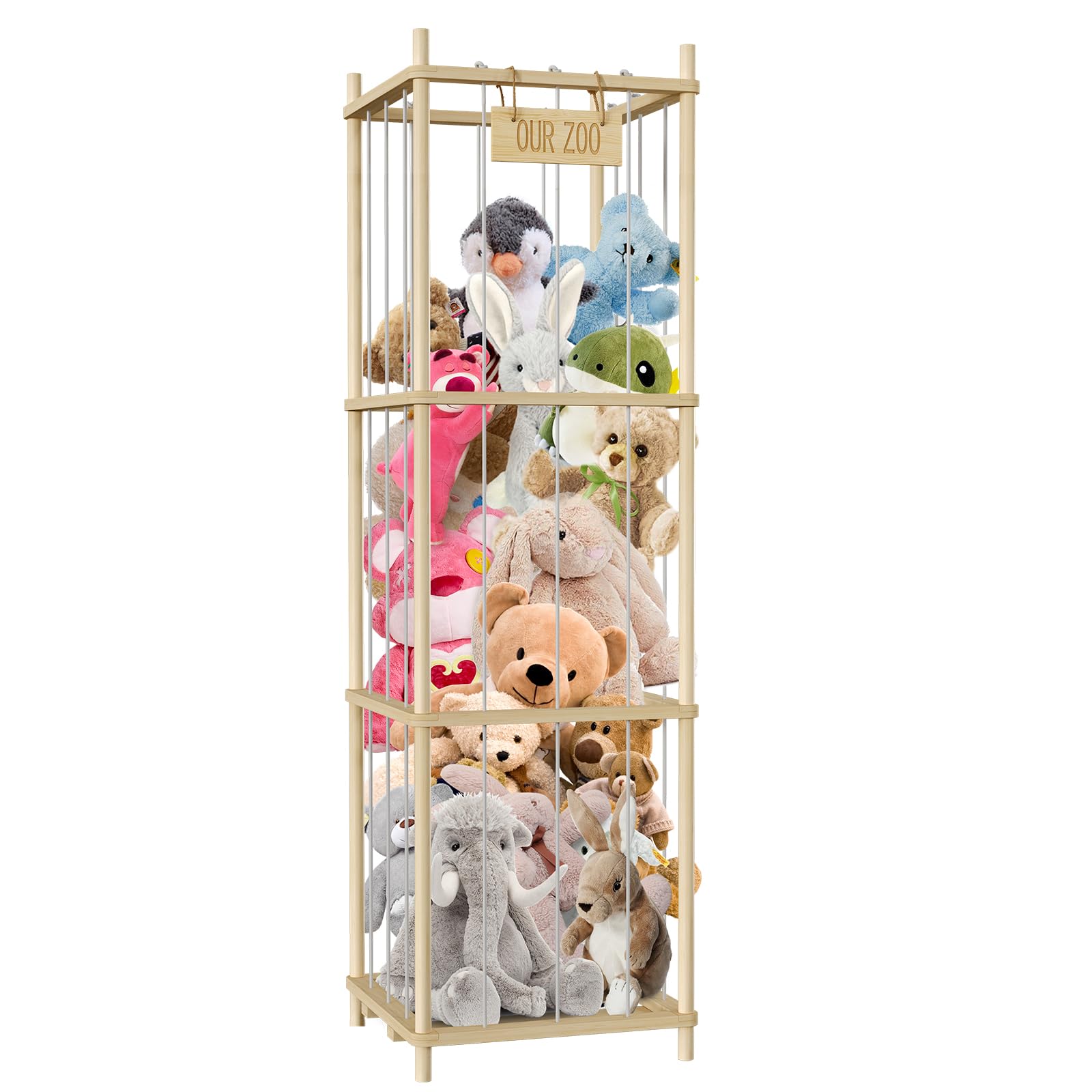 Photo 1 of Stuffed Animal Storage, Wood Stuffed Animal Zoo Storage, 54 inch Large Plushy Organizers, Space Save Vertical Stuffed Animals Holder Holds 50+ Stuffed Animals for Nursery Playroom Bedroom (Log Color)