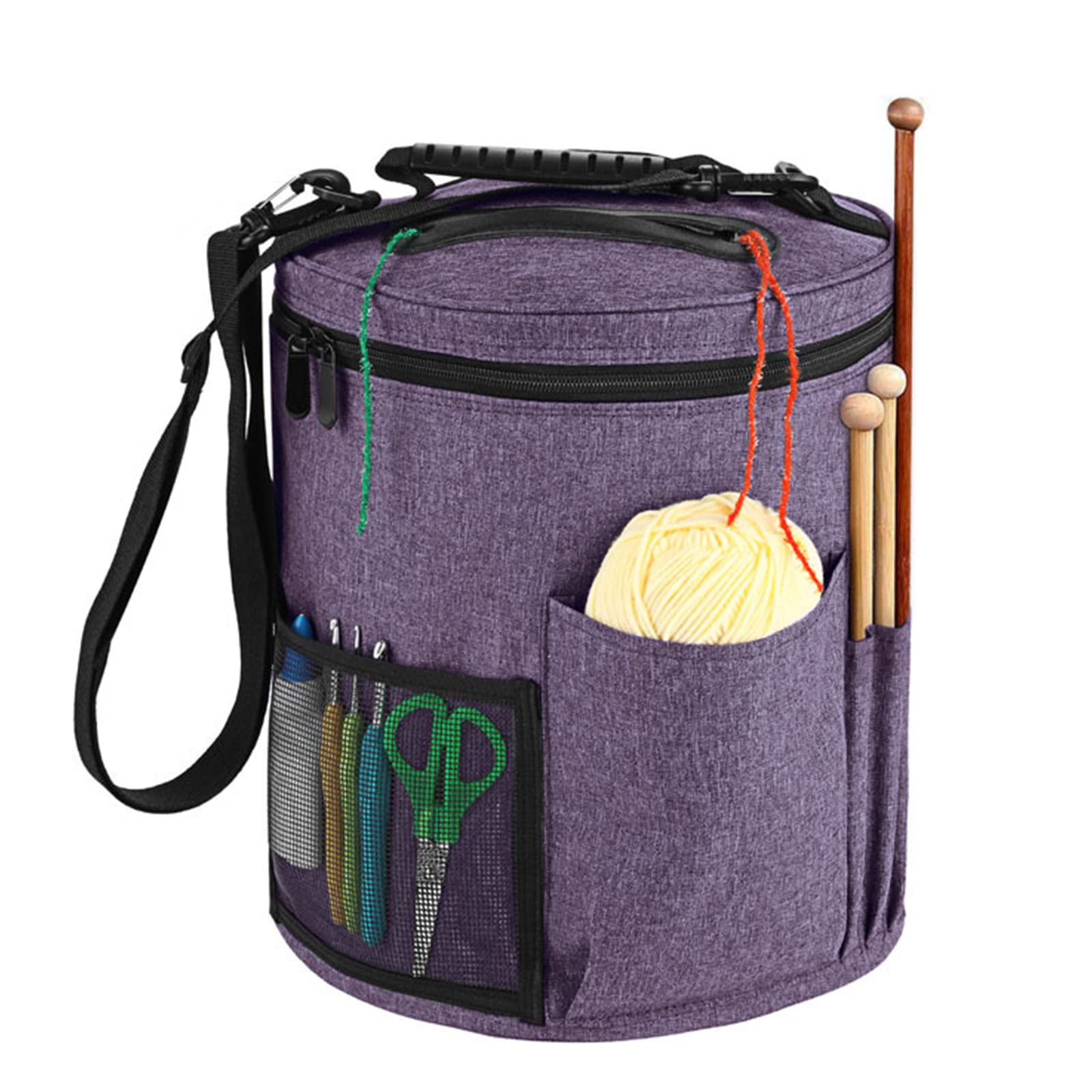 Gukasxi Knitting Bag Yarn Storage Bag Large Yarn Organizer Tote Bag Portable Storage Bag with Handle Strap for Yarns Knitting Needles Crochet Hooks Sewing Tools (Purple)