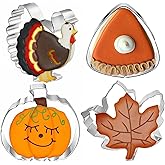 4 Pcs Large Fall Thanksgiving Cookie Cutter Set with Recipe Instructions, Holiday Shapes of Pumpkin, Maple Leaf, Corn Candy, 