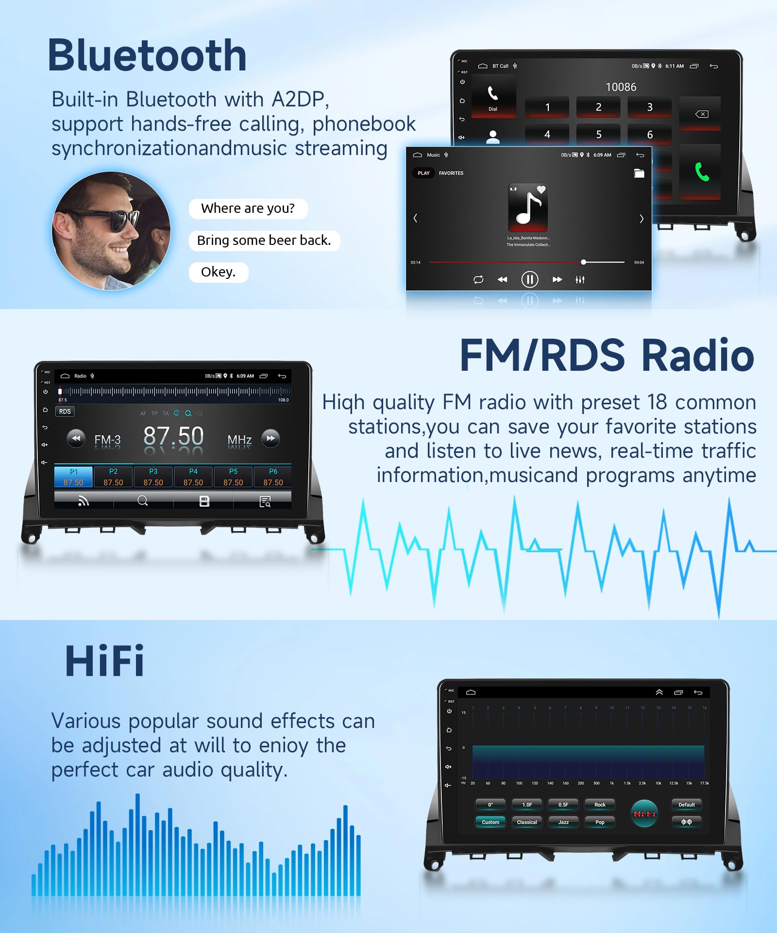 2G+64G Android Car Radio Stereo Wireless Carplay Android auto for Mercedes Benz C-Class C180 C200 C230 C250 C300 C350 W204 S204 2006-2011, Rimoody 9 inch Touchscreen GPS WiFi BT FM Backup Camera