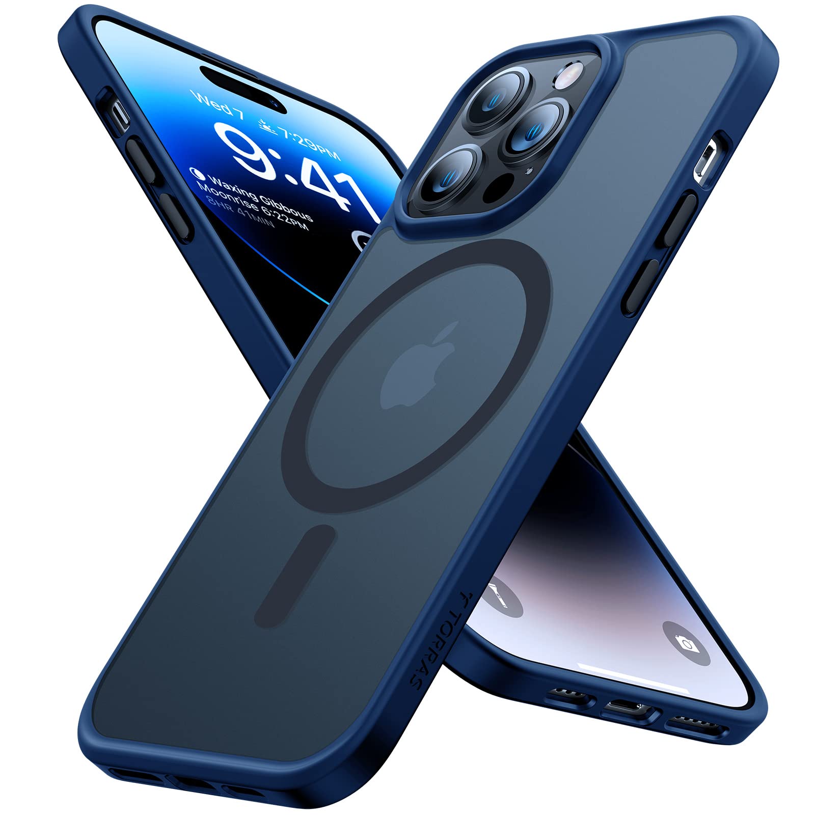 TORRAS [12FT Military Shockproof for iPhone 14 Pro Case with MagSafe [20W Safe & Fast Charge] [Slim Fit Velvety Touch] DIY Button Translucent Matte Thin Magnetic Case for iPhone 14 Pro Cover Blue — image 1