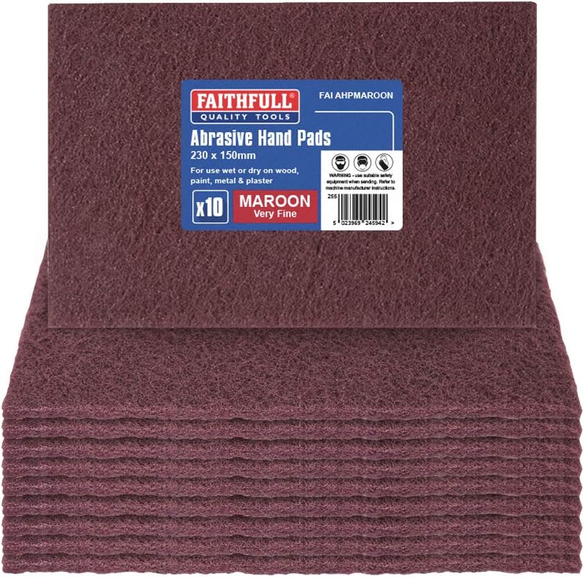 Faithfull AHPMAROON Maroon Very Fine Hand Sanding Pad 230x150mm - 10 Pack