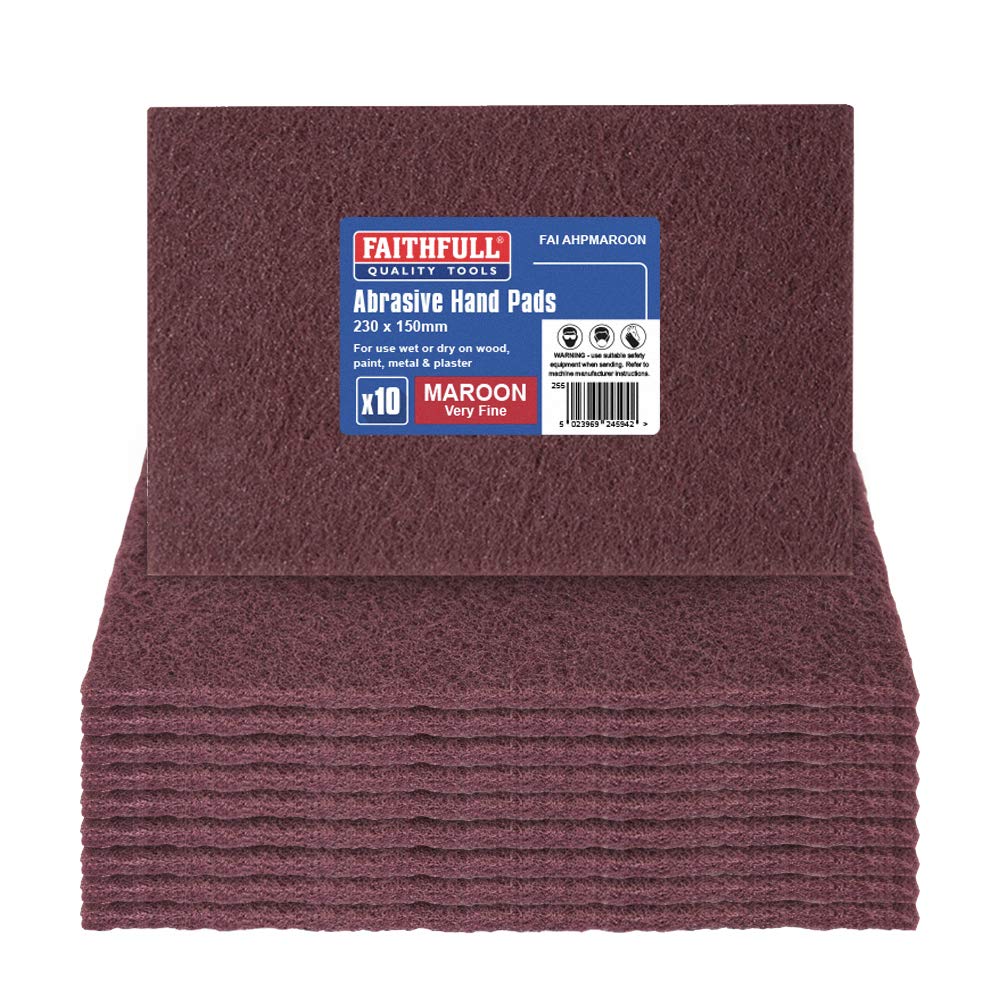 Faithfull AHPMAROON Very Fine Hand Pad 230 x 150mm - Maroon (Pack of 10), FAIAHPMAROON