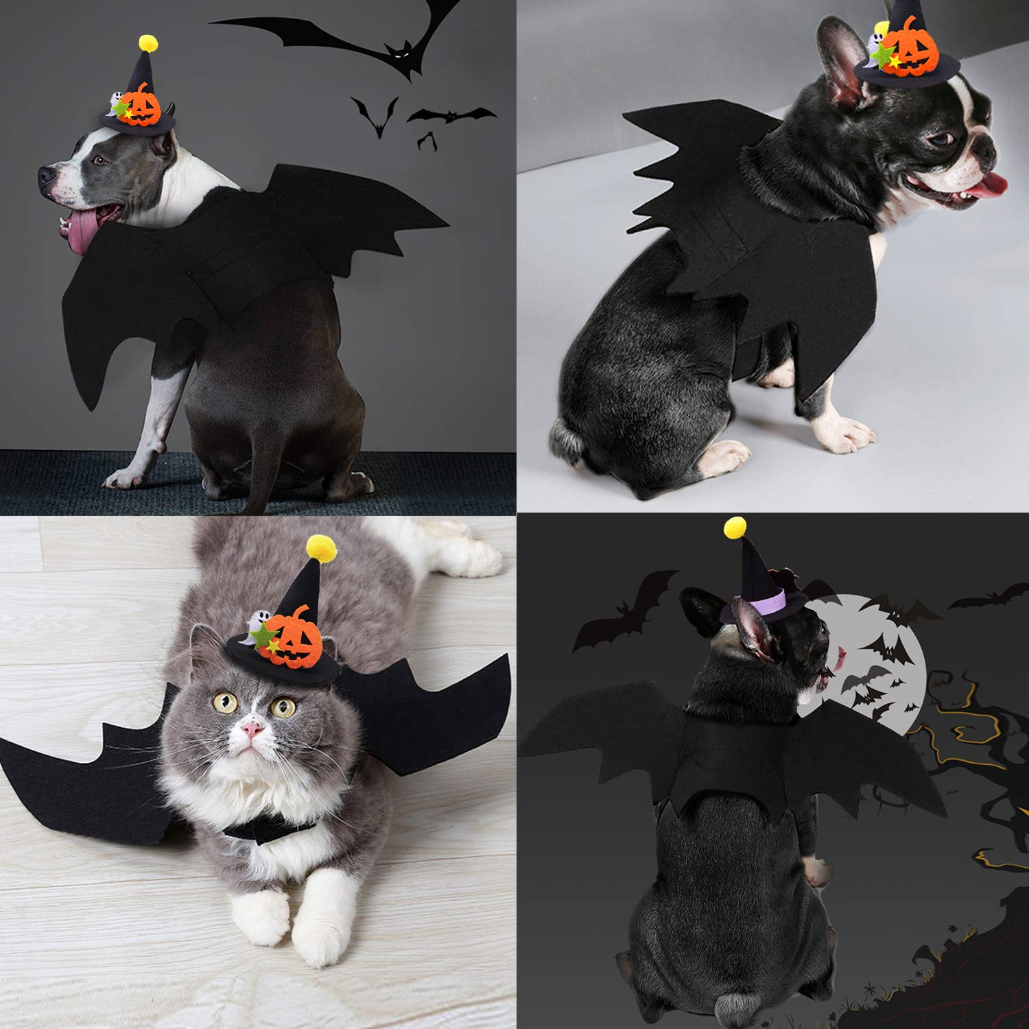 Fansport Halloween Pet Bat Wings Costume Cat Dog Bat Wings Costume with Pet Party Hat for Halloween