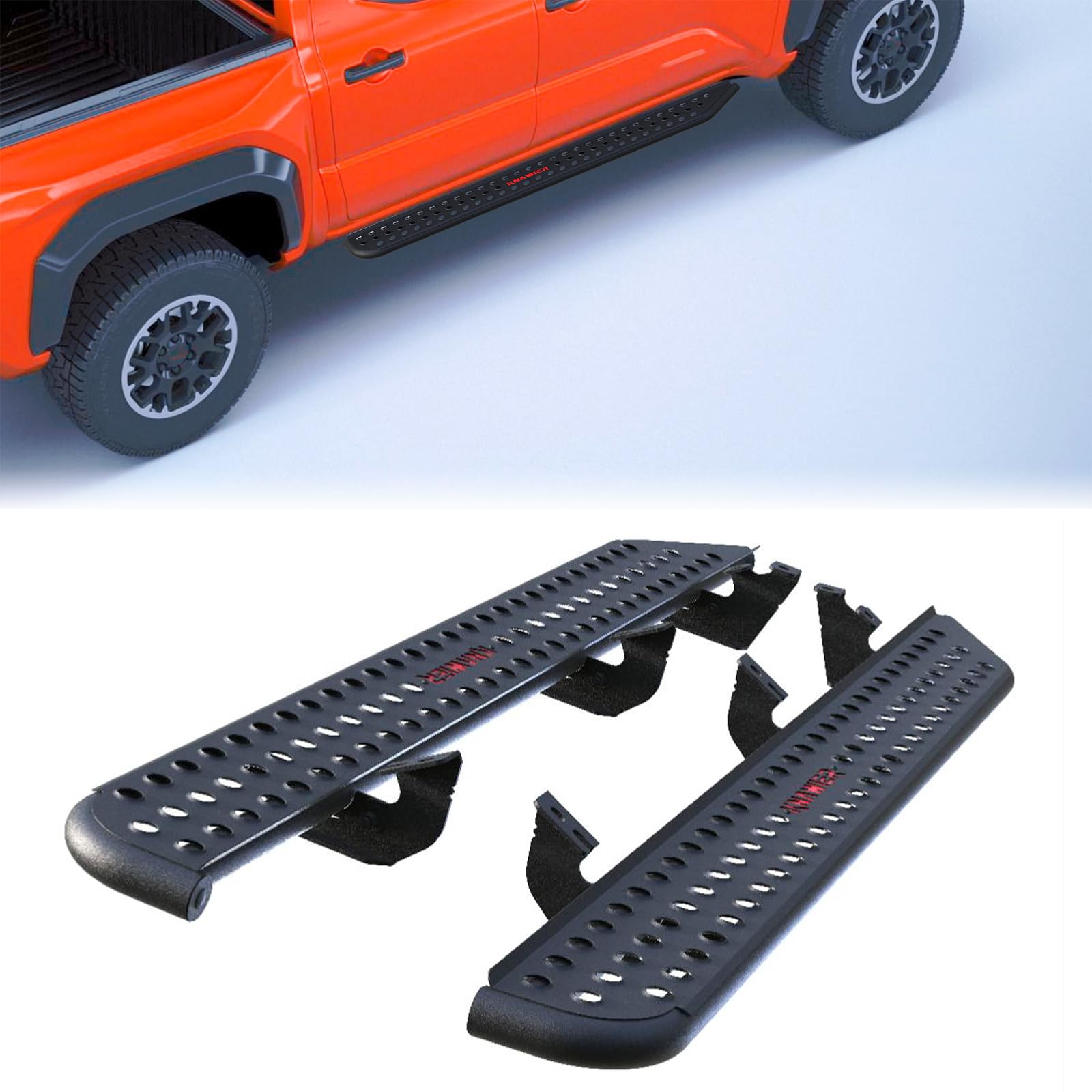 Photo 1 of KNAWIER Running Boards for 2024+Tacoma Double Cab/Crew Cab with 4 Full Size Doors, 4th Gen Black Side Steps,Truck Step Bar,Textured Black Powder No Drilling (LH&RH)