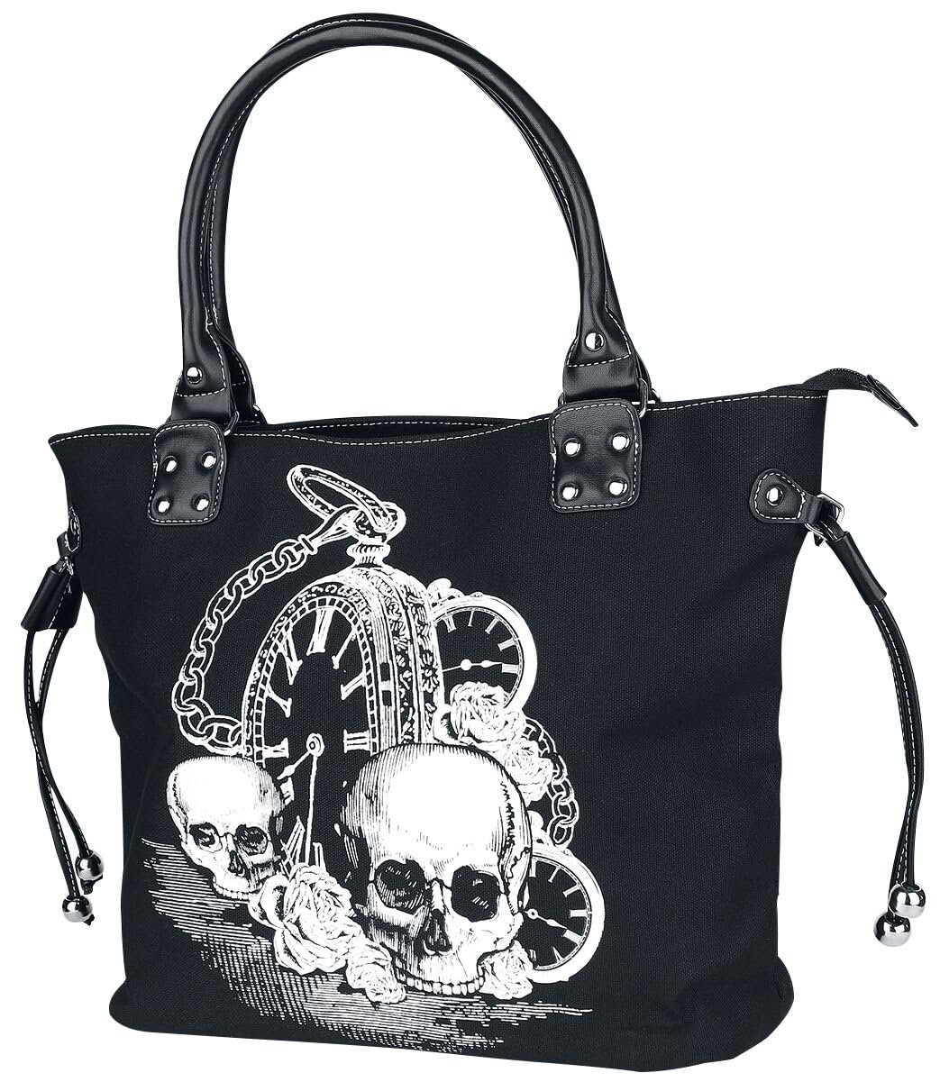 Banned Apparel Skulls & Roses Rockabilly Punk Women's Handbag, Schwarz, One Size