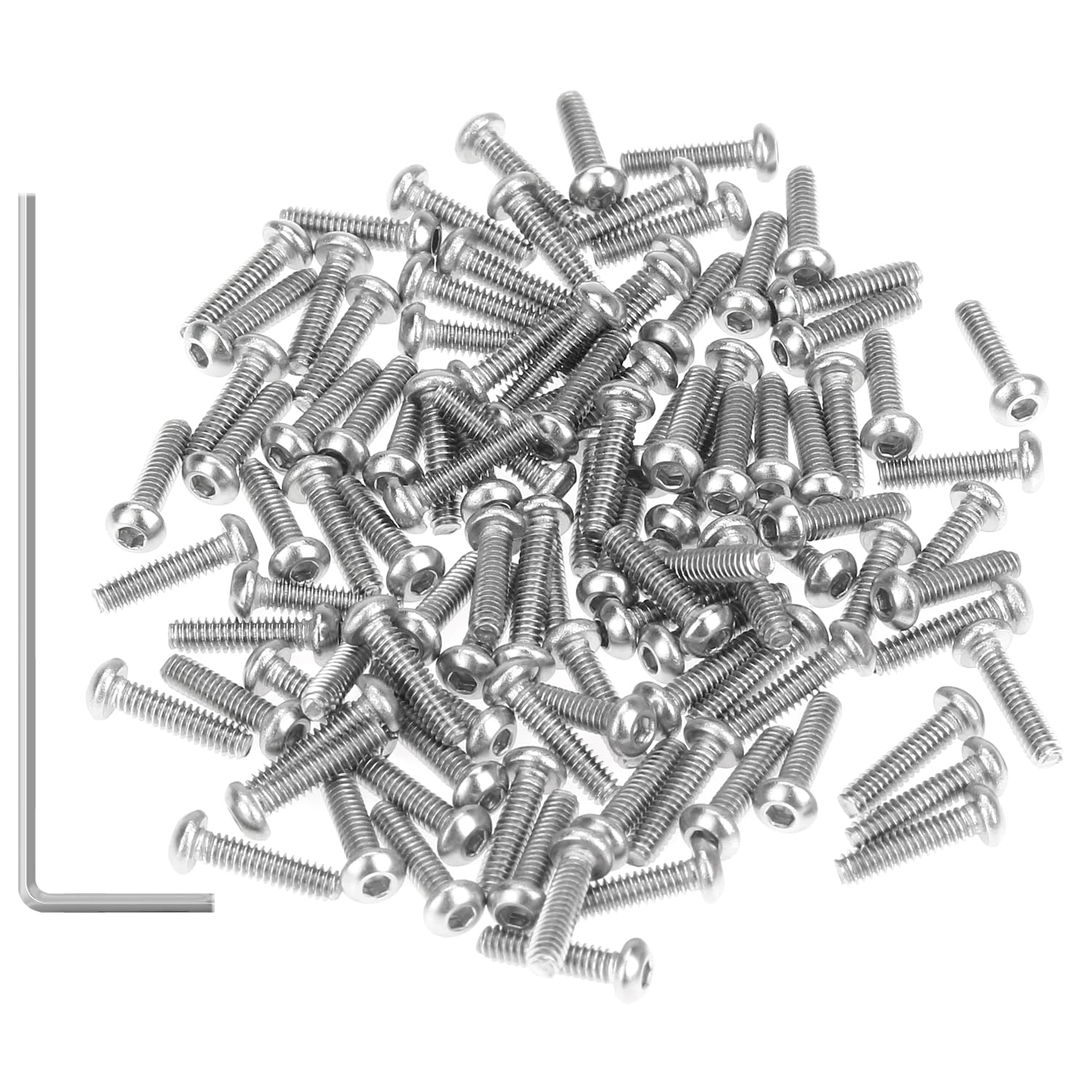 Photo 1 of 105 Pieces M2 x 8mm Button Head Socket Cap Screws, Thread Pitch 0.4mm, Sutemribor M2 Screws, 304 Stainless Steel, Fully Threaded, Silver