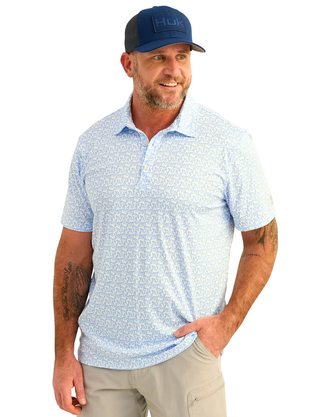 HUK Men’s Standard Pursuit Pattern, Performance Short Sleeve Polo Shirt, Windsurfer 2.0
