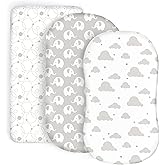 100% Organic Cotton Fitted Bassinet Sheets Perfectly Compatible with Halo, Snoo, Graco, and All Other Standard Size Bassinets. 3 Pk Adapts to Oval, Hourglass & Rectangle Shaped Bassinet Pads. Grey