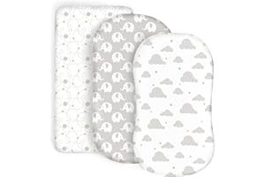 CAMBRIA BABY 100% Organic Cotton Fitted Bassinet Sheets Fits Halo, Snoo, Graco, Dream on Me, Delta, and All Other Standard Size Bassinets. 3 Pk Adapts to Oval, Hourglass & Rectangle Shaped Bassinet Pads. Grey