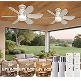 BOKELUNA 2 Pack Socket Fan Light with Remote - 20'' Small Ceiling Fans with Lights, 2200 Lumens Dimmable, 3 Colors 3000K-6500