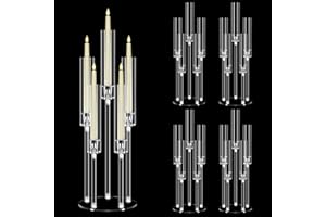 4 Set 5 Arm Acrylic Candelabra Centerpiece, Mjkeomo 27'' Tall Clear Candle Holder for Table, Wedding, Christmas, Fireplace Mantel Decor, Fits 0.82" LED Candles