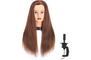 Headfix 24"-26" Hair Mannequin 100% Human Hair Hairdresser Practice Styling Training Cosmetology Manikin Doll With Clamp (Dark Brown)