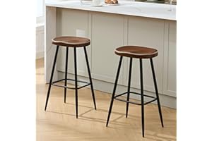 FIRAVOE Bar Stools Set of 2, Modern 28" Bar Height Bar Stools, Brown Faux Leather Backless Saddle Stools for Kitchen Island (Brown, 2 PCS 28'' Height)