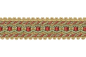DÉCOPRO 1" (2.5cm) Wide Imperial Collection Decorative Gimp Braid Trim (Style# 0125IG) Holiday Red Multicolor #3752 (Crimson Red, Light Gold, Mint Green) Sold by The Yard (36"/3 ft/0.9m)