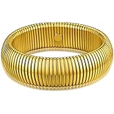 KeyStyle Bangle Bracelets for Women, Stainless Steel Stretch Bracelet Flexible Wide Link Chain Gold Wristband GoldChic Twisted Jewelry, 10mm, 16mm, 20mm