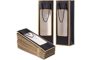 Dasofine Wine Gift Bags, 20pcs Wine Bags For Wine Bottles Gifts, 5.0’’×3.3’’×14.1’’ Sturdy Kraft Paper Wine Bags with Windows, Wine Bottle Gift Bags For Wedding, Party