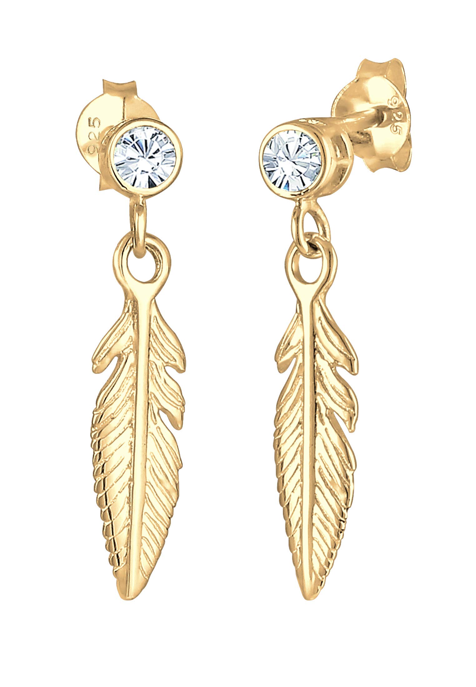 Elli Earrings Women Feather Pendant Trend with Crystals in 925 Sterling Silver