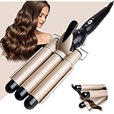 3 Barrel Curling Iron Wand - Dual Voltage Temperature Adjustable 25mm Hair Crimper,1 Inch Ceramic Tourmaline Triple Barrels,H