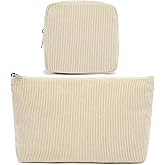 Fammart Corduroy Makeup Bag, Travel Cosmetic Bag Organizer Toiletry Bag Make Up Bags with Zipper & Compartments for Women Girls, 2PCS
