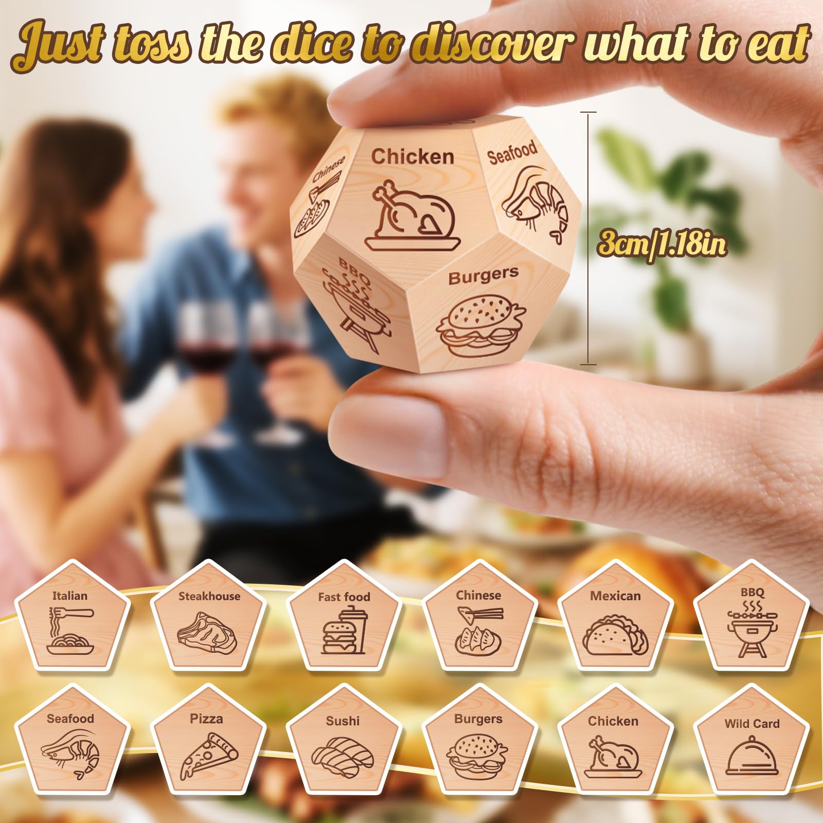 Stocking Stuffers for Men Women, Christmas White Elephant Gifts for Adults Exchange, Winzwon Date Night Food Decision Dice, Anniversary Birthday Couples Valentines Day Gifts for Him Her Boyfriend