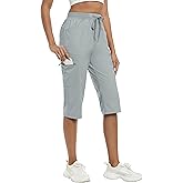 MoFiz Capri Pants for Women Lightweight Ice Cool Capris for Women Casual Summer Trip Loose Shorts with Zipper Pockets